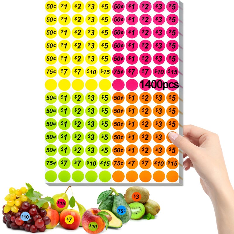 Darfukei Garage Sale Price Stickers  1400 PCS Round Garage Sale Stickers  Price Stickers for Yard Sales  Flea Markets  County Fairs & Retail Use  3/4 Inch Pricemarker Labels  4 Colours Price Tags - Image 1